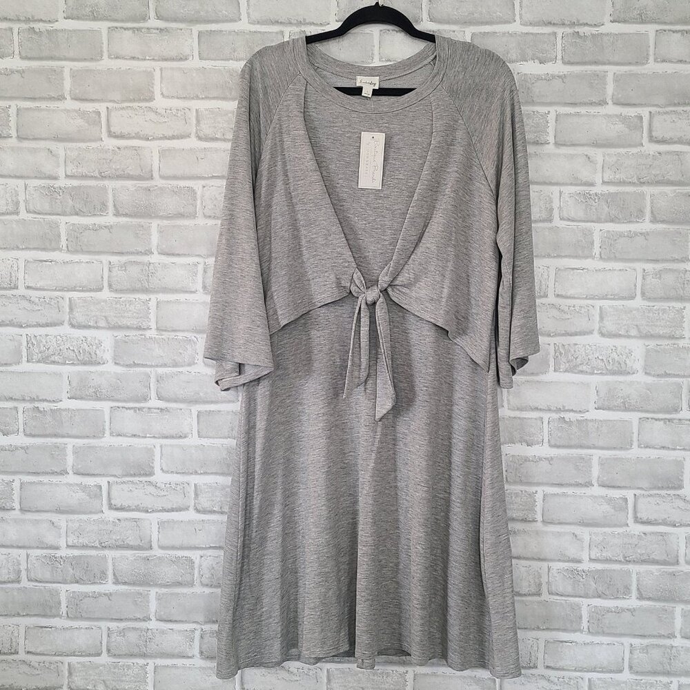 Emberley Knot Front Jersey Knit Fleece Dress NEW LG Lagenlook Minimalist Modest